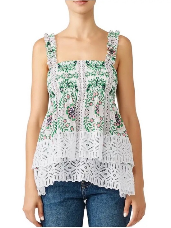 Tory Burch Tops - Tory Burch Garden Party Georgette Ruffled Tank Top Green